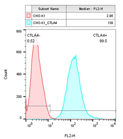 CHO-K1/CTLA4 (貨號: M00530）細胞上CTLA4的FACS 分析